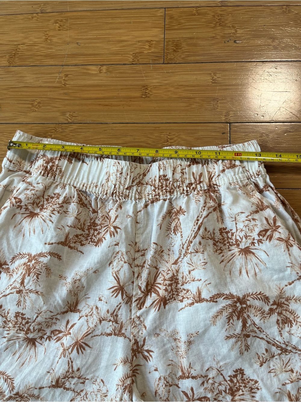 C&C California Cream 100% Linen Wide Leg Pants with Brown Floral Print - Picture 5 of 10